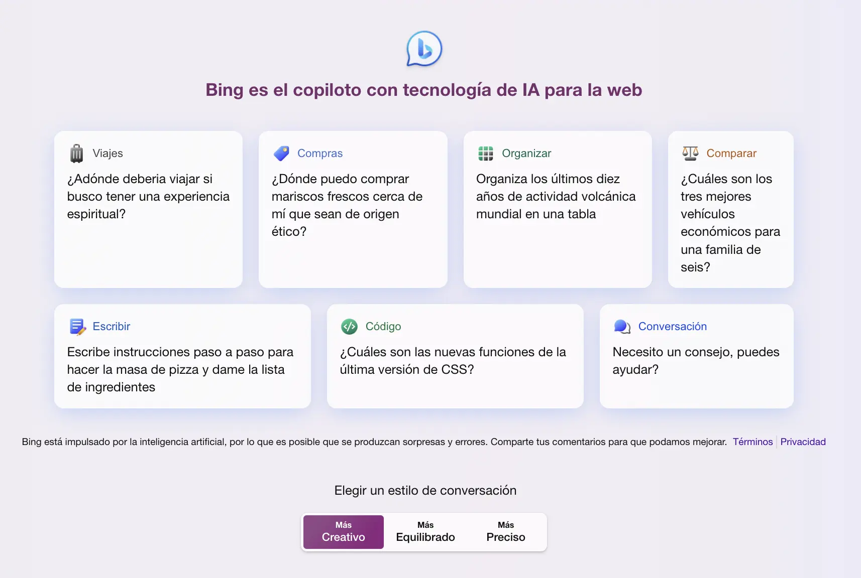 Herramienta de inteligencia artificial de Bing.